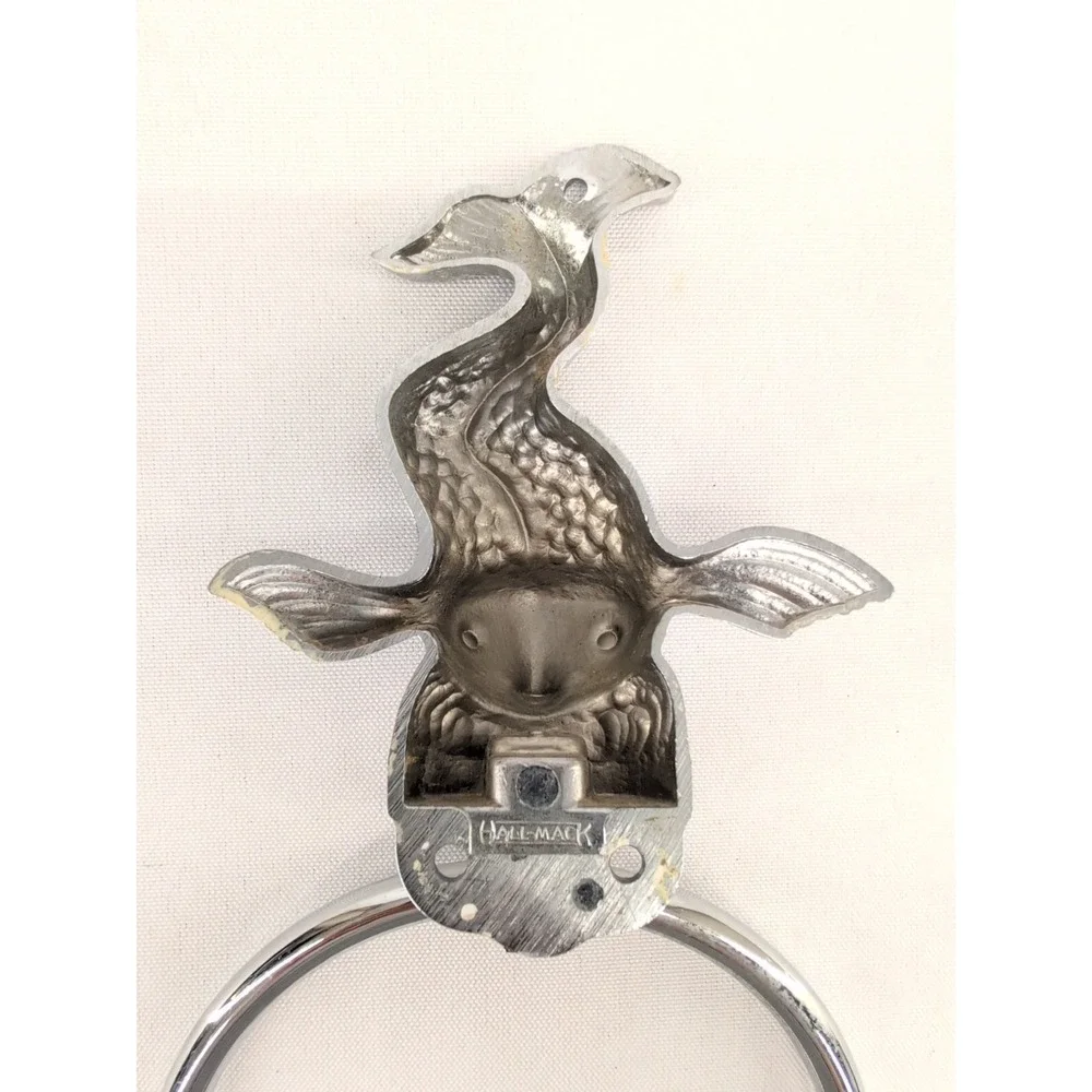 Hall-Mack Towel Ring Chrome Silver Vintage MCM Koi Fish Dolphin